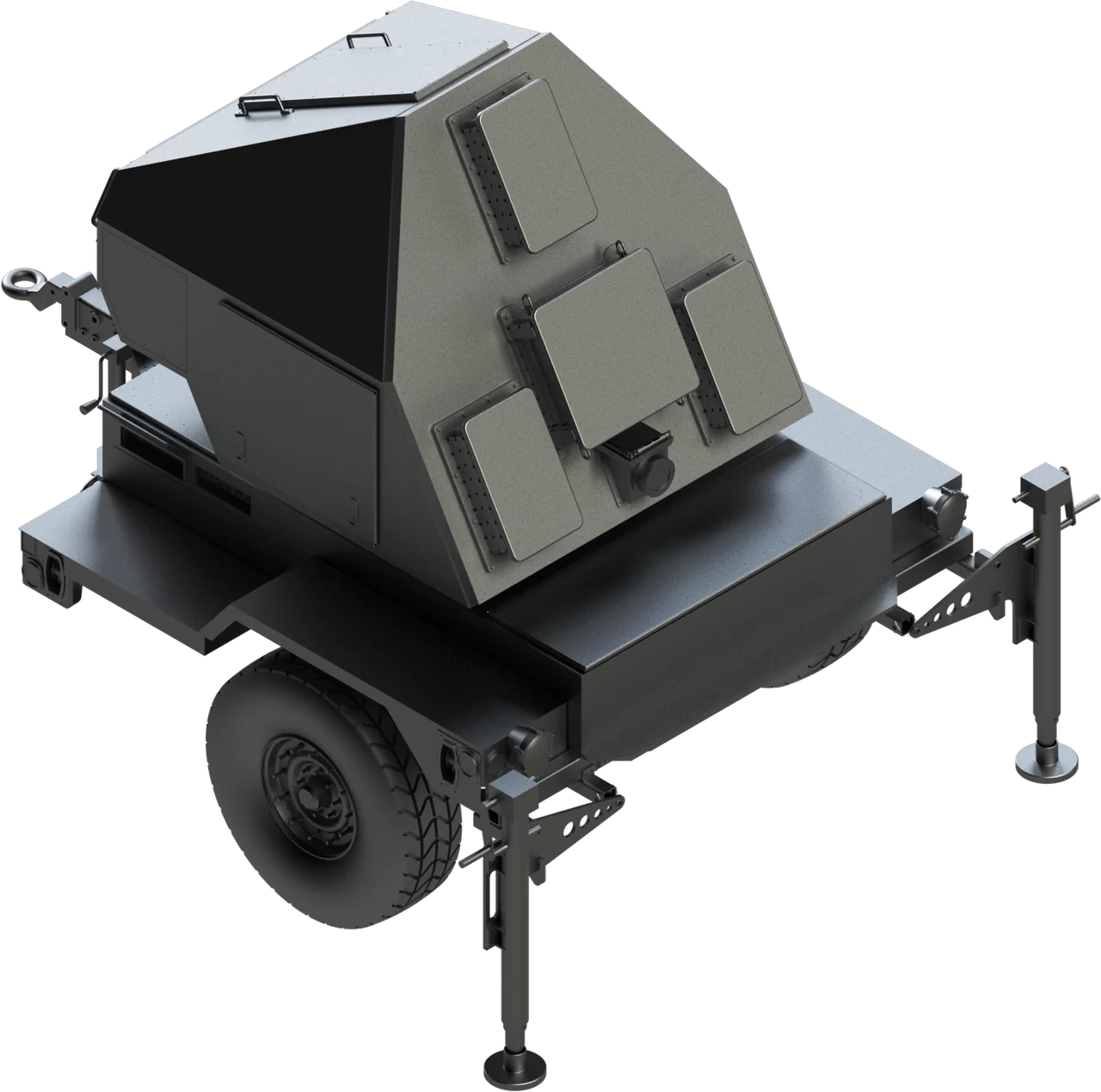 C-RAM precision tracking radar on a trailer